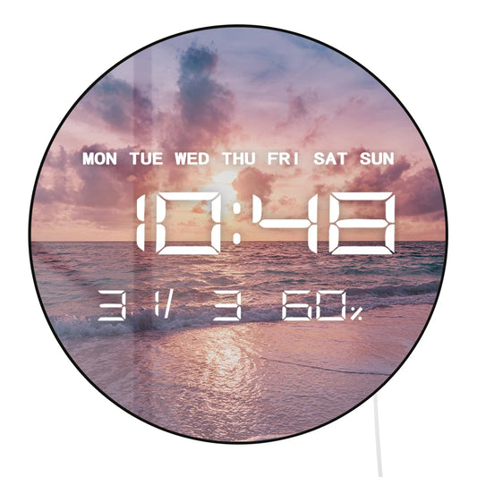 Sea Sand Beach Landscape LED Digital Wall Clock Tropical Seascape Sunset Sky Sunlight Large Number Wall Desk Use Electric Clock