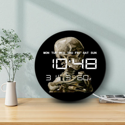 Vincent van Gogh Drawing Skull with Burning Cigarette Digital Wall Clock Smoking Skeleton Electronic Wall Clock Large Display