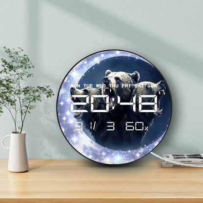 Fierce Roaring Bear with Crescent Moon Multifunctional LED Digital Wall Clock Powerful Home Decor 12/24 Hour Electric Wall Clock
