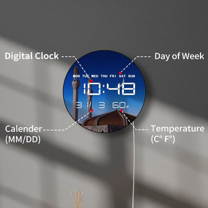 Crescent Moon Above Mosque LED Digital Wall Clock Large Display Jeddah Night Islamic Home Decor Large Number Electric Wall Clock