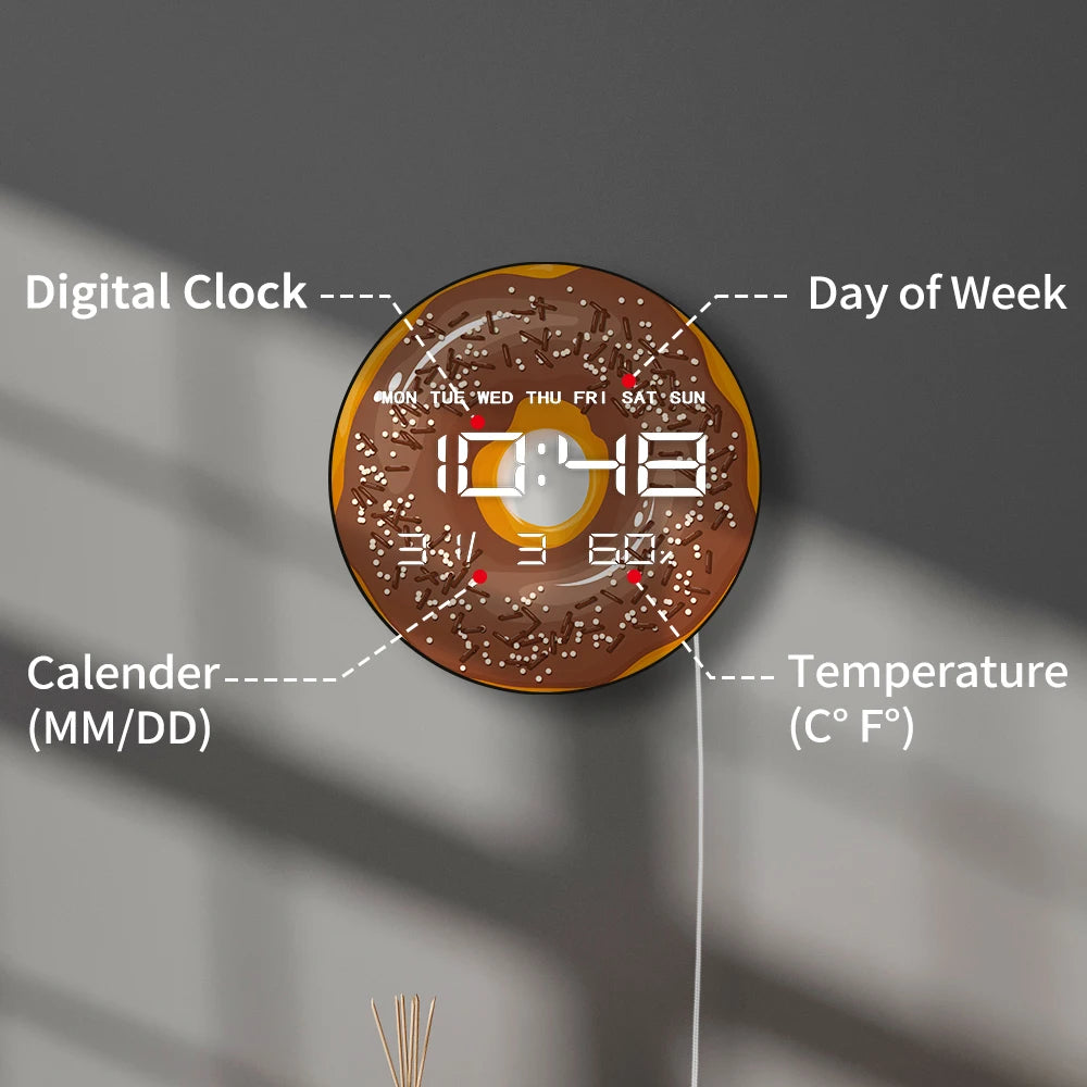 Sweet Donuts LED Digital Wall Clock for Sweet Dorm Dessert Food Art Electronic Kitchen Home Wall Clock Large Numeric Display
