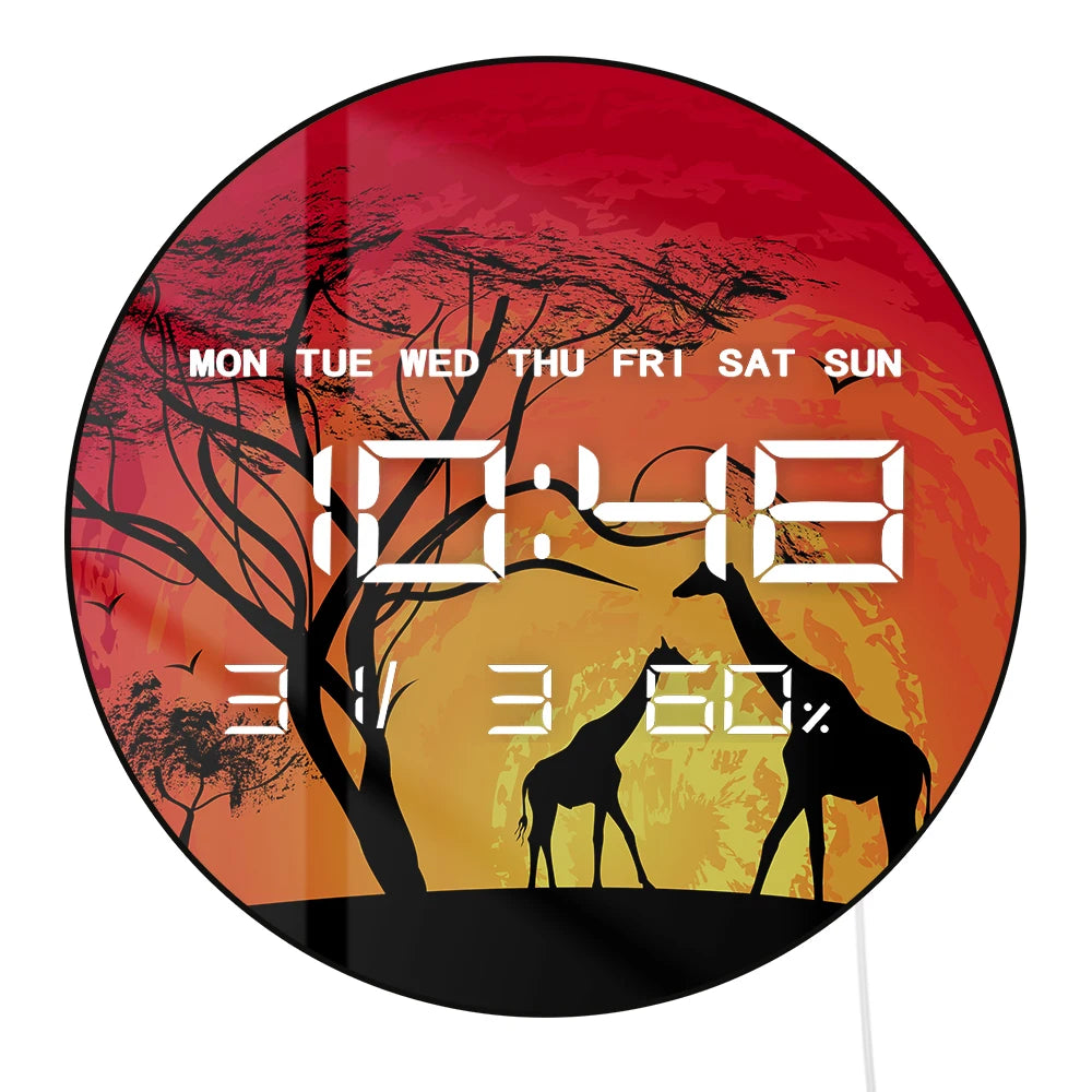 Giraffe Savannah LED Digital Wall Clock African Sunset Wildlife Animals Safari Landscape Electronic Numeric Clock Wall Desk Use