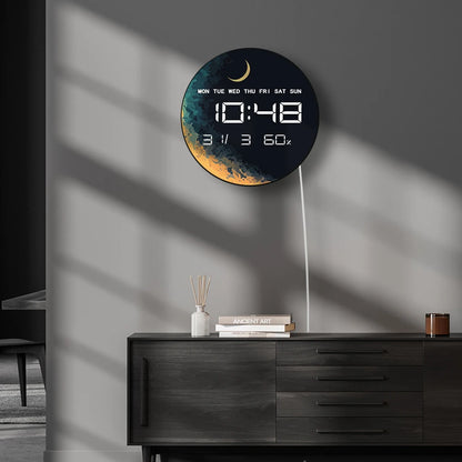 Planet with Moon Electronic Clock Wall Desk Use Moonlight Home Decor Digital Wall Clock with LED Display Calendar Temperature