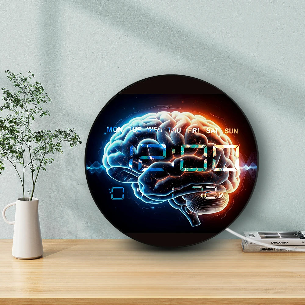 Brain Anatomy Art Modern Design Digital Wall Clock for Medical Office Room Electronic Wall Clock Large Display Neurologist Gift