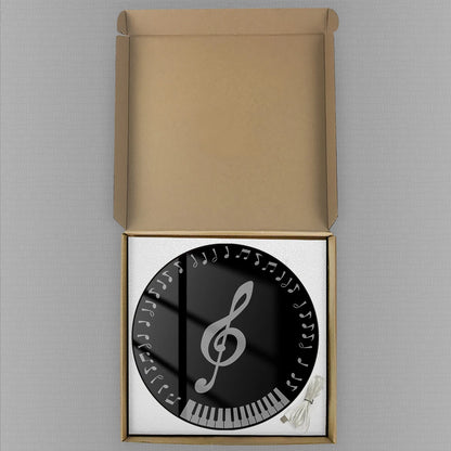 G-clef Music Notes LED Auto Dimming Digital Wall Clock Round Piano Keyboard Electronic Wall Clock Large Numeric Display Clock