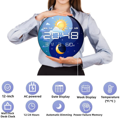 Day and Night Yin Yang Symbol12/24hour Electronic Wall Clock Spiritual Home Decor Timer Auto Brightness LED Digital Wall Clock