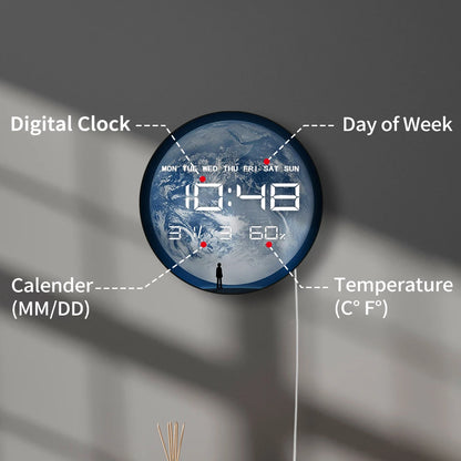Earth Plane Electronic Wall Clock Large Numeric Time Display For Kids Room Nursery Home Decor Space Theme LED Digital Wall Clock