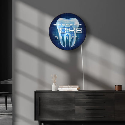 Tooth Anatomy LED Digital Wall Clock for Dental Office Dentistry Artwork 12/24hr Electronic Clock with Temperature Humidity Date