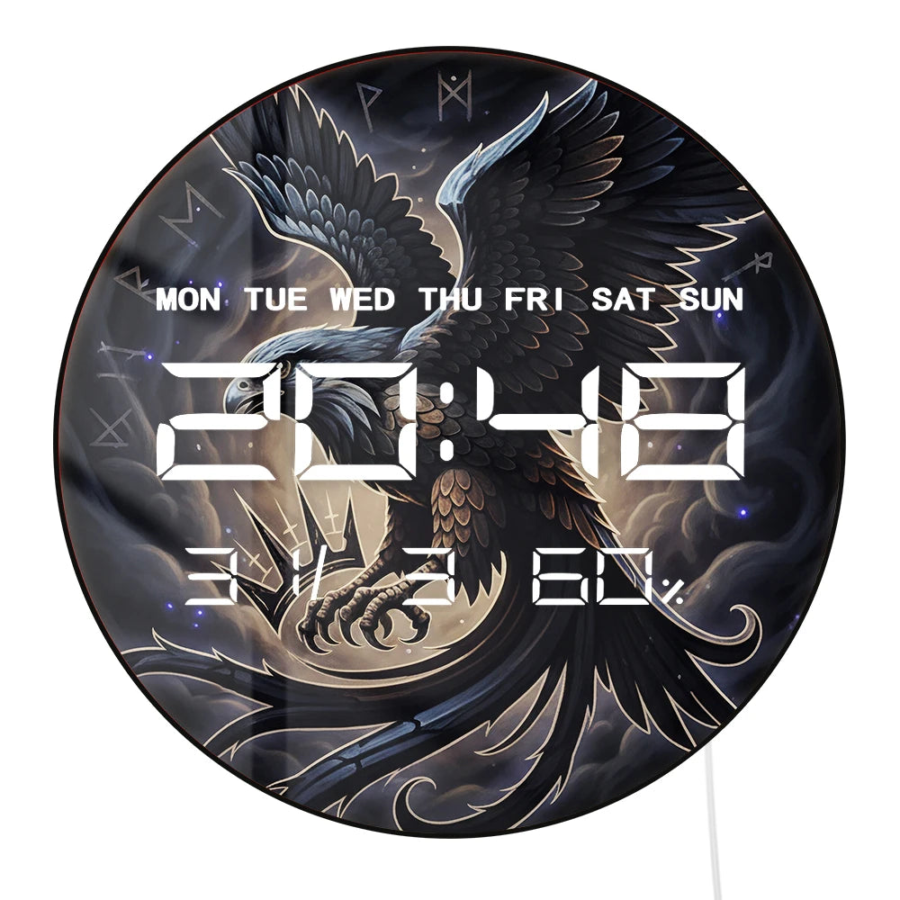 Majestic Falcon Dual Purpose Large LED Digital Clock Timer Wall Desk Use Fantasy Bird Home Decor 12/24hour Electronic Wall Clock