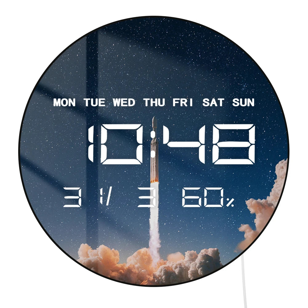 Launching Rocket LED Digital Wall Clock For Kids Room Shuttle Dreamy Space Home Decor Electronic Wall Clock Large Number Display