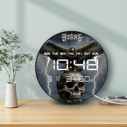 Eagle on Skull Head Wall Desk Use Digital Timer Clock with Temperature Humidity Cal Date Large Display LED Digital Wall Clock