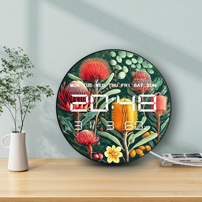 Australian Wildflower Floral Art Dual Purpose Digital Wall Desk Clock Botanical Home Decor 12/24hr Timer Electronic Wall Clock