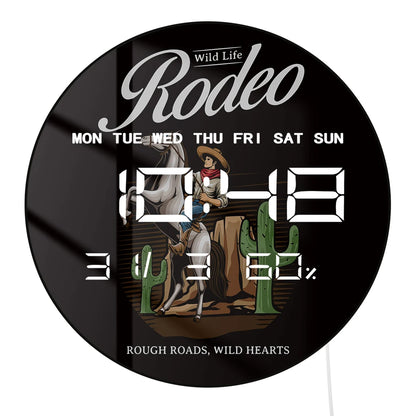 Wild Life Rodeo Modern Digital Wall Clock Cowboy Riding Horse Western Home Decor Electric Wall Clock Large LED Numbers Display