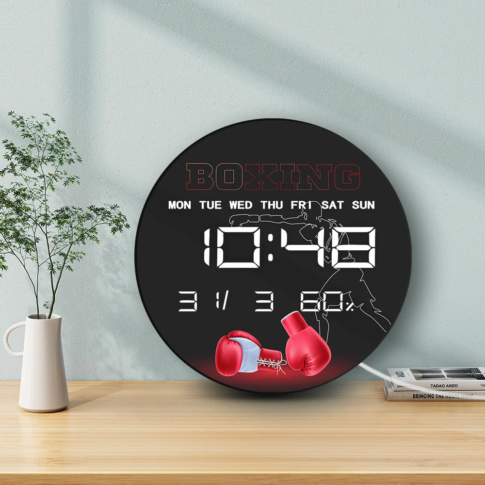 Red Boxing Gloves LED Auto Dimming Digital Clock Wall Desk Use Boxer Punch Training Fight Multifunctional Electronic Wall Clock