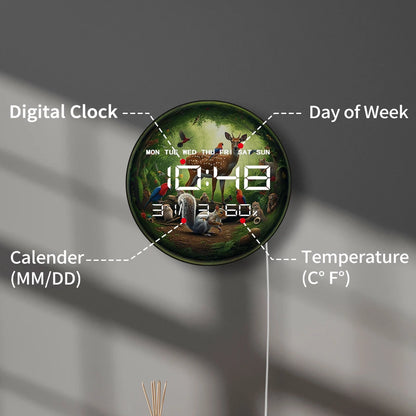 Cartoon Wildlife Animal Multifunctional LED Digital Clock Wall Desk Electric Clock with Timer Calendar Date Temperature Humidity