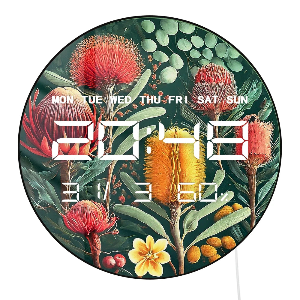 Australian Wildflower Floral Art Dual Purpose Digital Wall Desk Clock Botanical Home Decor 12/24hr Timer Electronic Wall Clock
