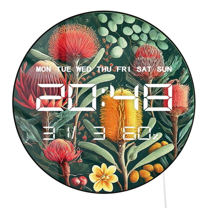 Australian Wildflower Floral Art Dual Purpose Digital Wall Desk Clock Botanical Home Decor 12/24hr Timer Electronic Wall Clock