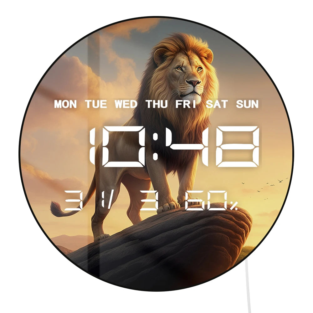 Lion on Pride Rock Large Digital Wall Clock Safari Animal Home Decor Electronic Wall Clock with Timer Date Temperature Display
