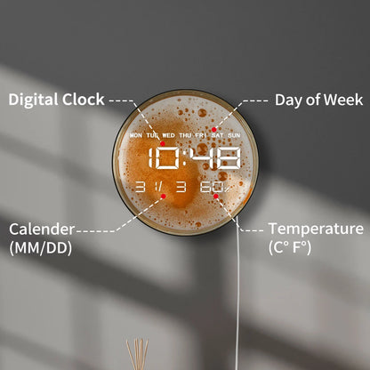 Wheat Beer Foam Top View LED Digital Wall Clock For Bar Pub Man Cave Decor Bubbles on Alcohol Drunk Mug Electronic Wall Clock
