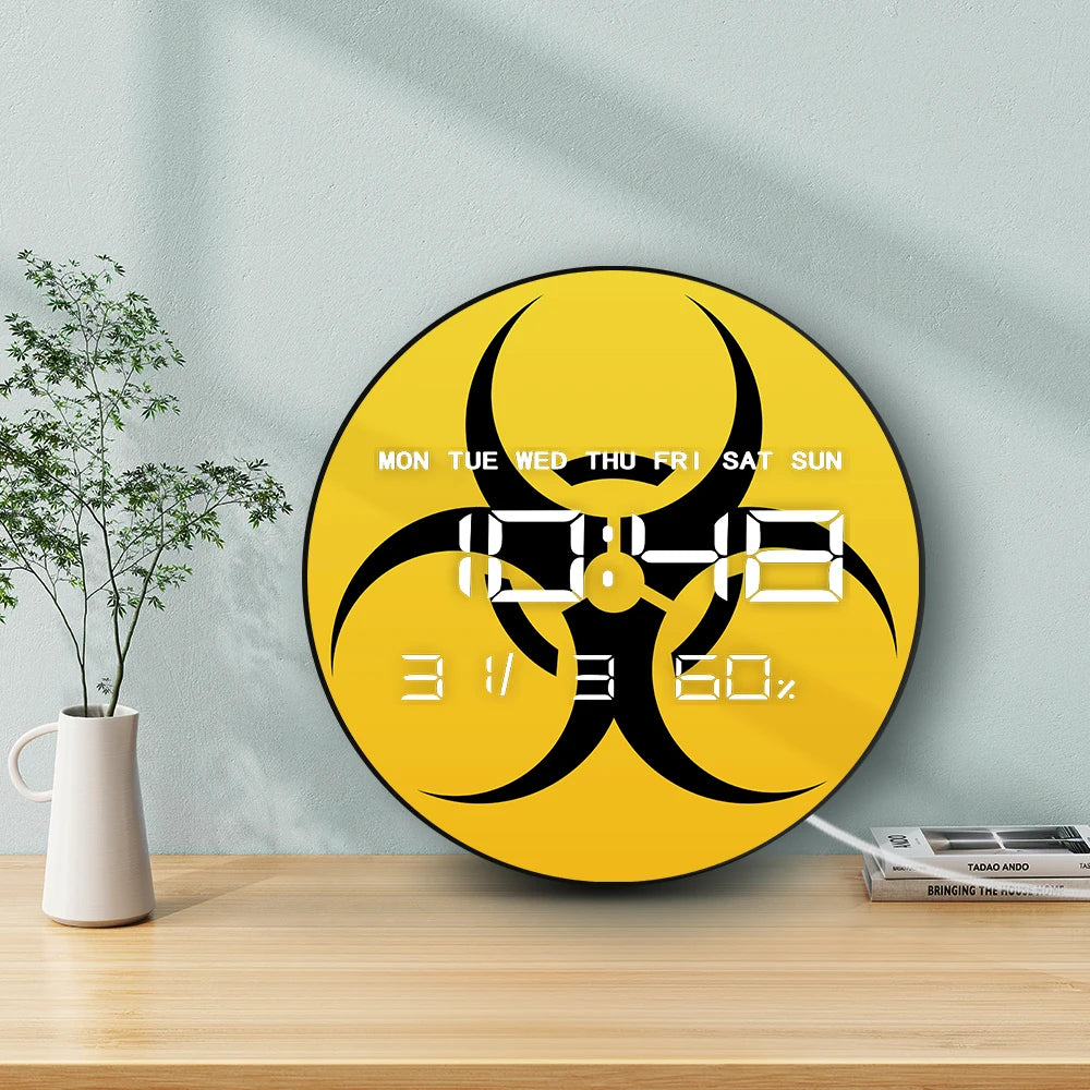 Warning Biohazard Sign Dual Purpose LED Digital Wall Clock Large Display Hazardous Symbol Multifunctional Electronic Wall Clock