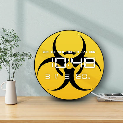 Warning Biohazard Sign Dual Purpose LED Digital Wall Clock Large Display Hazardous Symbol Multifunctional Electronic Wall Clock