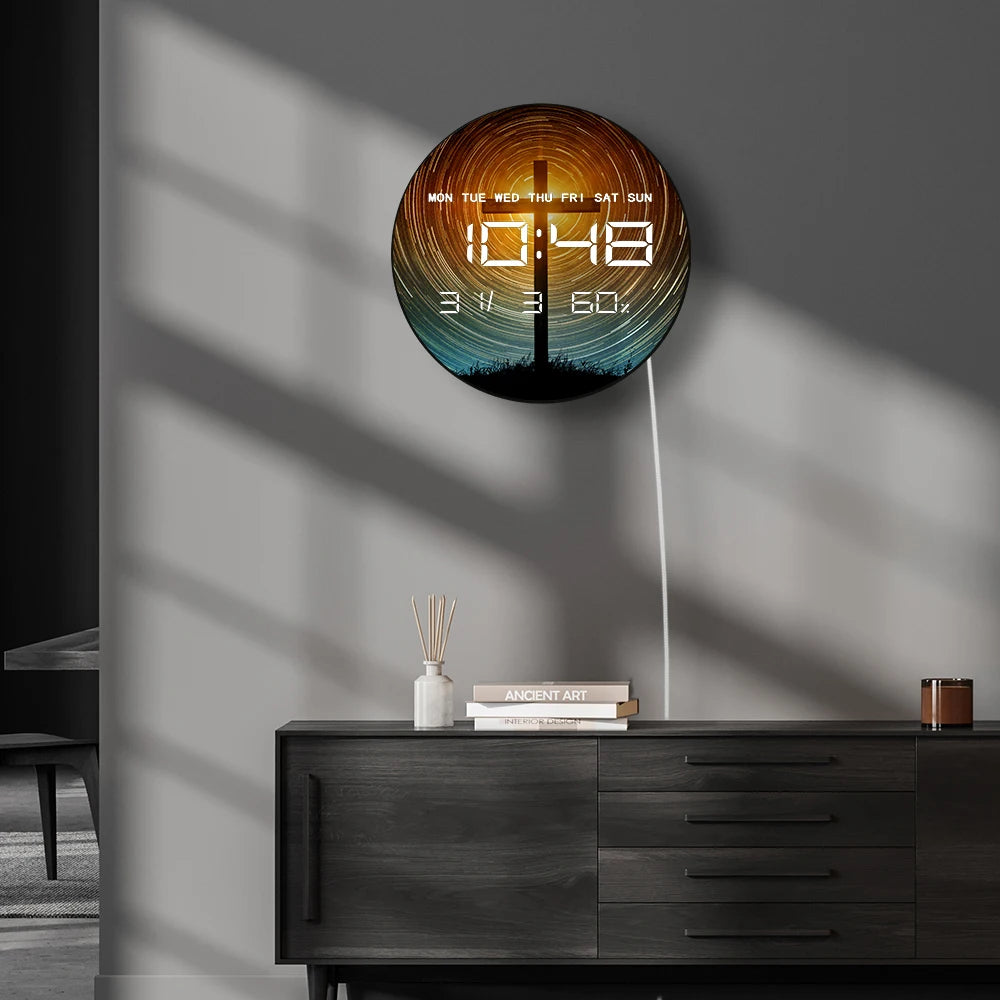 Psychedelic Outer Space LED Digital Wall Clock Large Display Galaxy Electronic Wall Clock Celestial Artwork Home Decor Watch