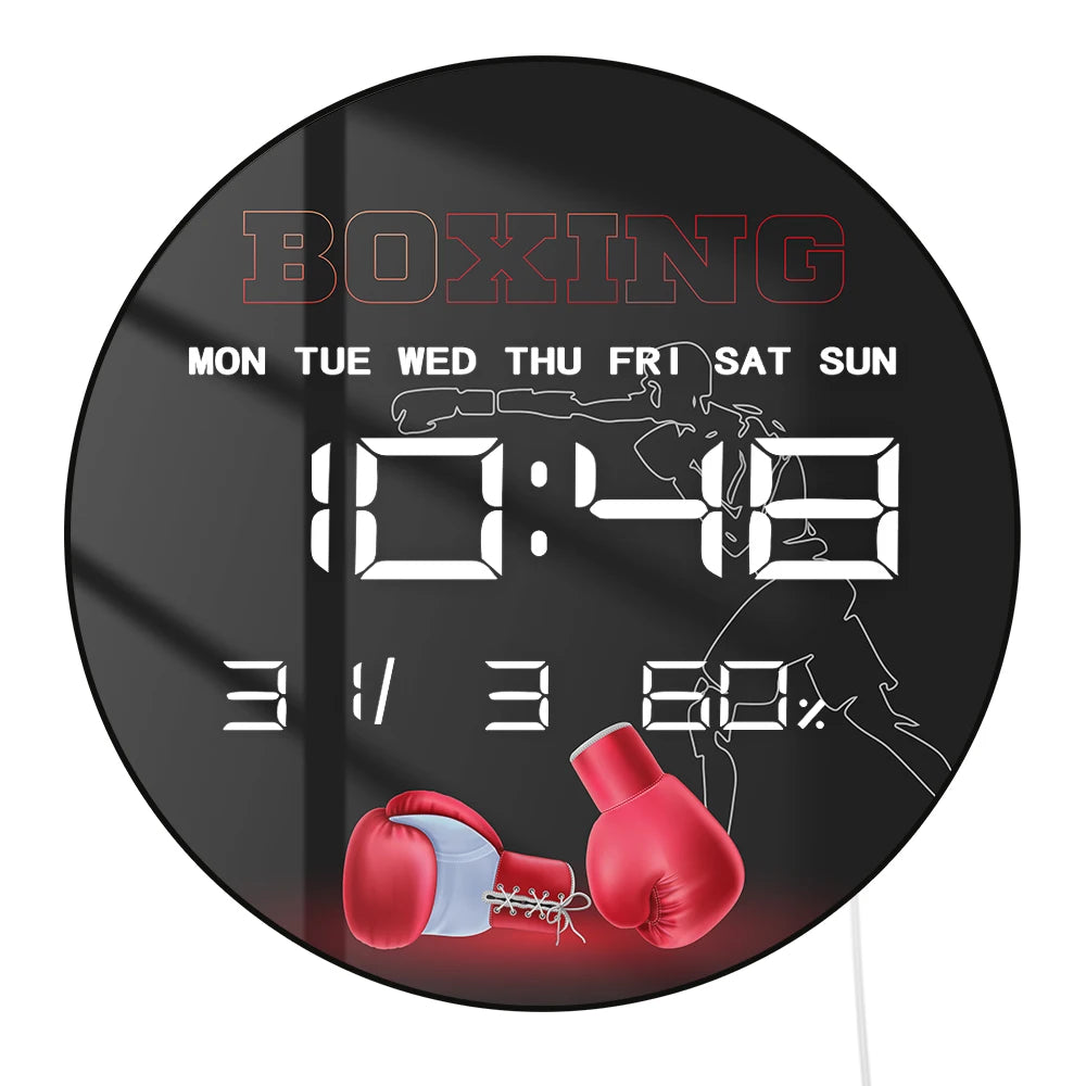 Red Boxing Gloves LED Auto Dimming Digital Clock Wall Desk Use Boxer Punch Training Fight Multifunctional Electronic Wall Clock