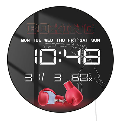 Red Boxing Gloves LED Auto Dimming Digital Clock Wall Desk Use Boxer Punch Training Fight Multifunctional Electronic Wall Clock