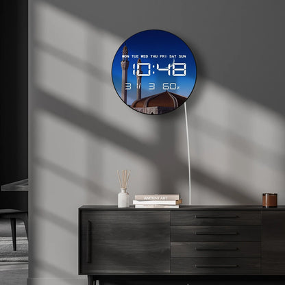 Crescent Moon Above Mosque LED Digital Wall Clock Large Display Jeddah Night Islamic Home Decor Large Number Electric Wall Clock
