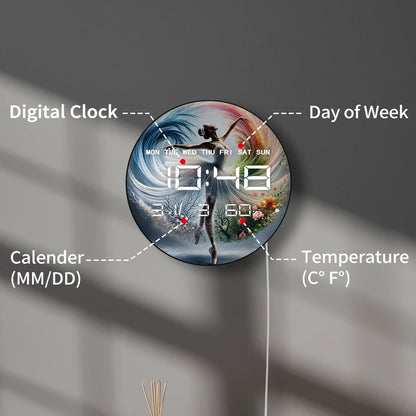 Ballerina Girl Dancer LED Auto Dimming Digital Clock Wall Desk Use Electric Clock with Timer Calendar Date Temperature Humidity