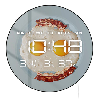 Scrambled Egg Bacon Breakfast LED Digital Wall Clock For Home Kitchen Dinning Room Unique Foodie Wall Art Electric Numeric Clock
