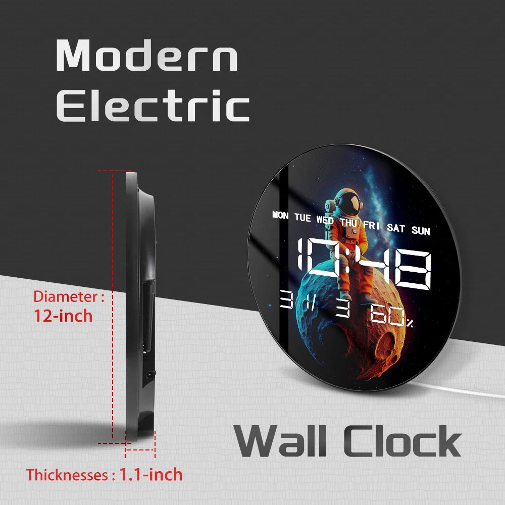 Astronaut Sitting On Moon LED Digital Clock Wall Desk Use Whimsical Space Artwork Fun Celestial Outer Space Electric Wall Clock
