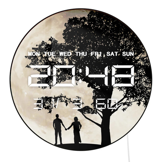 Valentines Silhouette Full Moon LED Digital Clock Timer with Calendar Date Temperature Romantic Home Decor Electronic Wall Clock