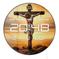 Jesus on Cross in Galgultha 12/24 Hour Electronic Wall Clock Religious Christian Home Decor Auto Dimming LED Digital Clock Timer