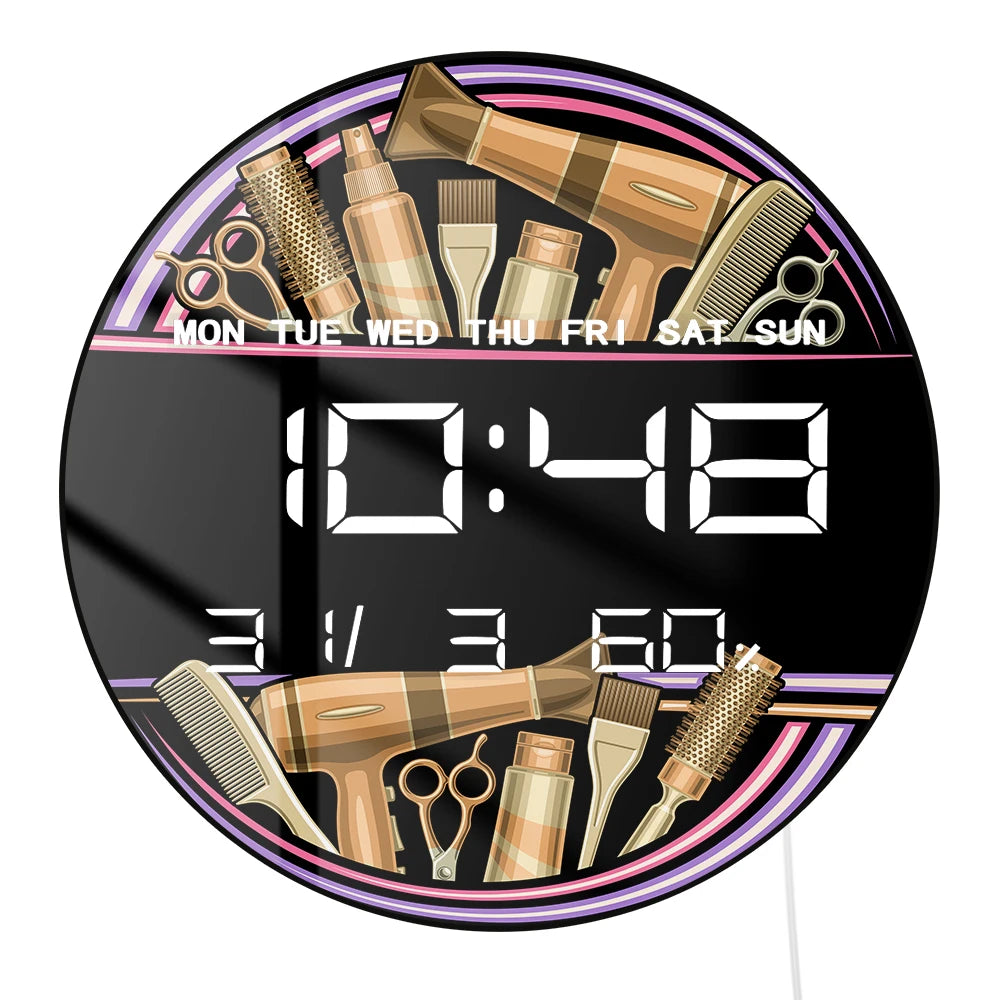 Hair Salon LED Digital Wall Clock Equipment Beauty Tool Decor Electronic Wall Clock Hair Stylist Professional Beauty Salon Clock