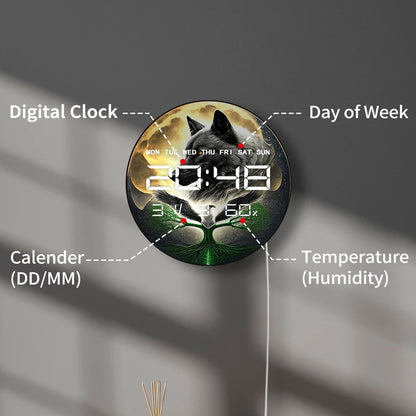 Wildlife Wolf Eagle LED Digital Wall Clock with Calendar Date Temperature Viking Tree of Life Home Decor Electronic Wall Clock