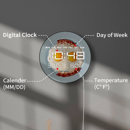 Scrambled Egg Bacon Breakfast LED Digital Wall Clock For Home Kitchen Dinning Room Unique Foodie Wall Art Electric Numeric Clock