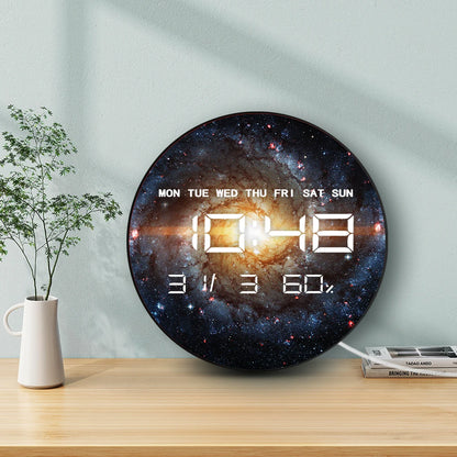 Nebula Galaxy with Stars LED Digital Wall Clock with Calendar Date Temperature Auto Dimming 12/24hr Format Electronic Wall Clock