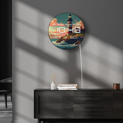 Nautical Lighthouse LED Digital Wall Clock with Calendar Date Temperature for Beach House 12/24hour Format Electronic Wall Clock