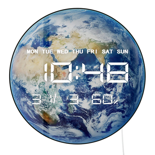 Earth World Globe LED Digital Wall Clock For Bedroom Planet From Space Blue Marble Home Decor Electric Display Desk Table Clock
