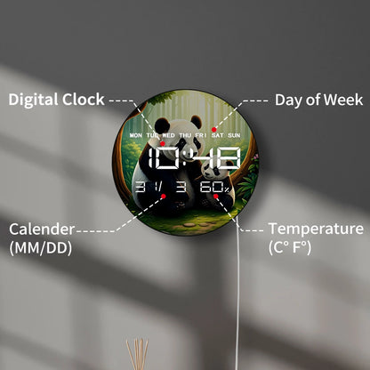 Panda Bear Family LED Digital Wall Clock Large Time Display Animal Home Decor Electronic Modern Wall Clock Housewarming Gift