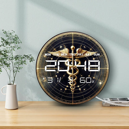 Gold Caduceus Symbol Printed LED Digital Wall Clock Medical Decor for Doctor Nurse Office 12/24hour Timer Electronic Wall Clock