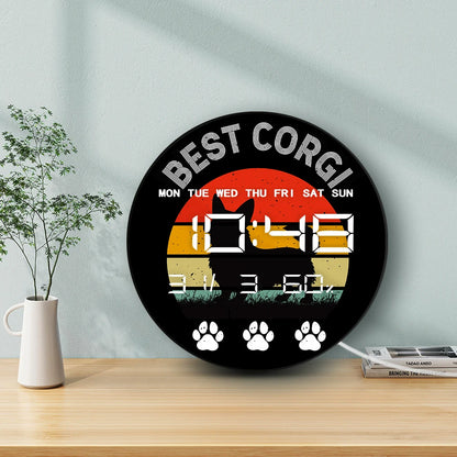 Pembroke Welsh Corgi Large LED Digital Wall Clock with Temperature Humidity Date Calendar Corgi Puppy Dog Electronic Wall Clock