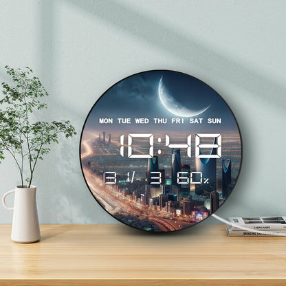 Riyadh City with Crescent Moon LED Digital Wall Clock Big Display Middle East Cityscape Arabian Home Decor Electronic Wall Clock