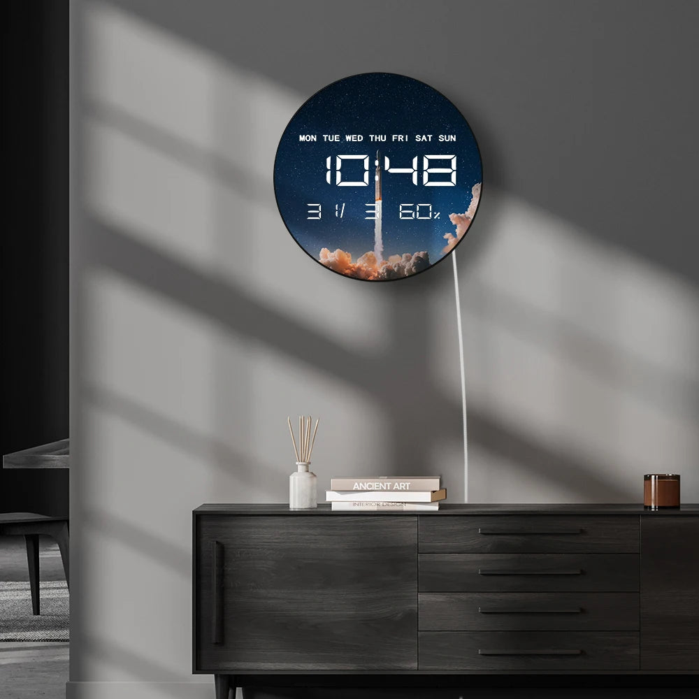 Launching Rocket LED Digital Wall Clock For Kids Room Shuttle Dreamy Space Home Decor Electronic Wall Clock Large Number Display