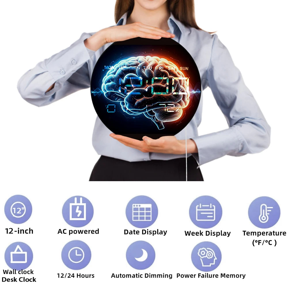 Brain Anatomy Art Modern Design Digital Wall Clock for Medical Office Room Electronic Wall Clock Large Display Neurologist Gift