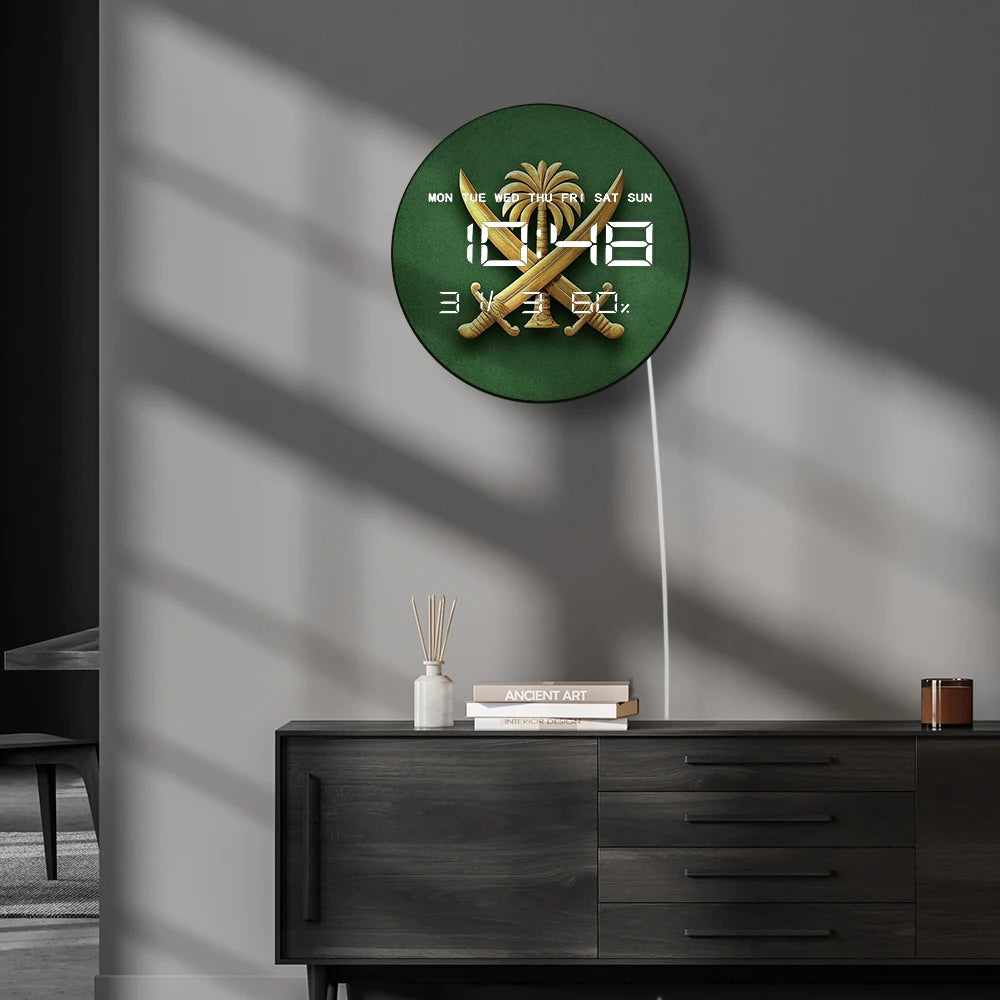 Coat of Arms LED Digital Wall Clock Saudi Arabia Flag Shield Electronic Wall Clock Large Numeric Display Patriotic Home Decor