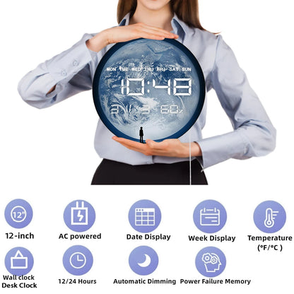 Earth Plane Electronic Wall Clock Large Numeric Time Display For Kids Room Nursery Home Decor Space Theme LED Digital Wall Clock