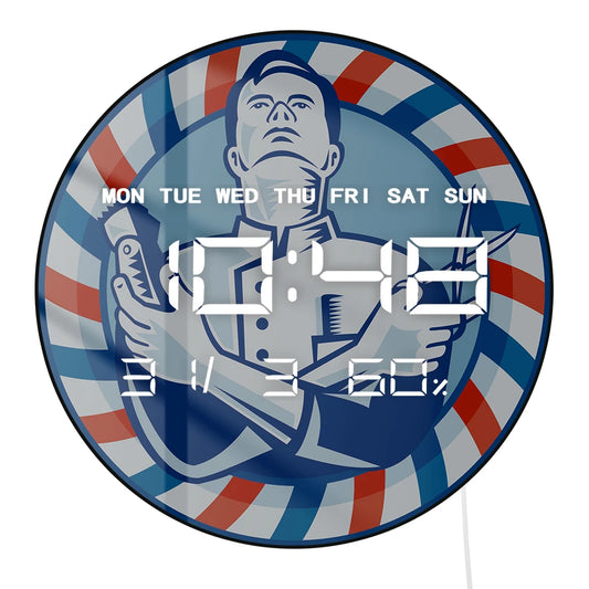 Retro Style Barber Shop Electric Wall Clock Stripped Barber Pole LED Digital Wall Clock Large Time Numeric Display Wall Desk Use
