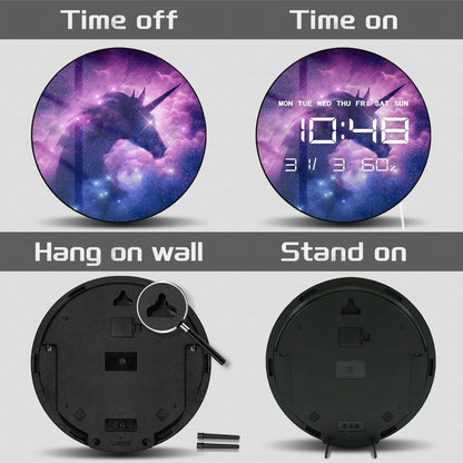 Unicorn with Galaxy Nebula Cloud LED Digital Wall Clock For Girls Bedroom Magical Horse Electronic Wall Clock Fantasy Home Decor